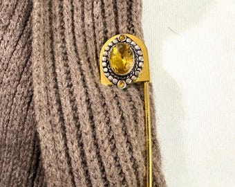 Medium Stainless Steel Kilt Pin: Scarf, Hat & Key Holder with Citrine Accent, 3 inches