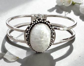 Hinged Moonstone bracelet, moonstone jewelry, gift under 25
