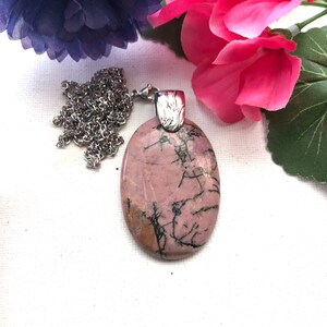 Rhodonite pendant necklace, rhodonite pendant, rhodonite jewelry, pink gemstone necklace, rhodonite teardrop, pink gemstone, heart chakra