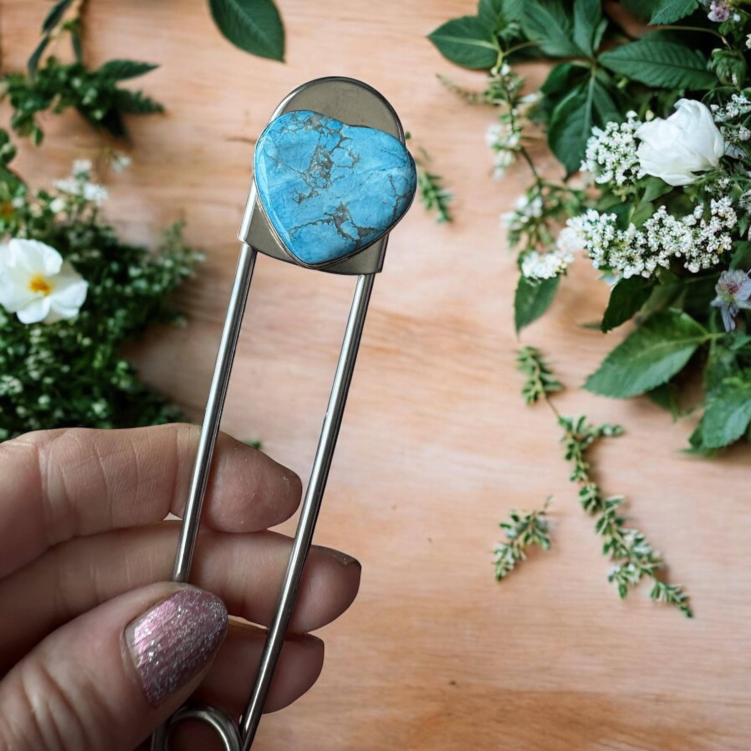 Buffalo Nickel And Kingman Turquoise Large Safety Pin Hair  display picture 3