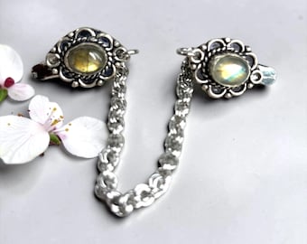Labradorite Sweater Clip, Cardigan Clasp, Shawl Closure