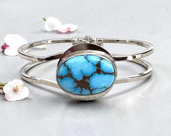 Hinged turquoise bracelet, turquoise jewelry, gift under 20