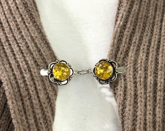 Citrine Sweater Clip, Pashmina Shawl Clasp, Citrine Jewelry Closure