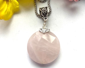 Rose quartz pendant, Rose quartz jewelry, faceted rose quartz necklace, pink pendant, blush pendant, pink stone pendant, gift, heart chakra