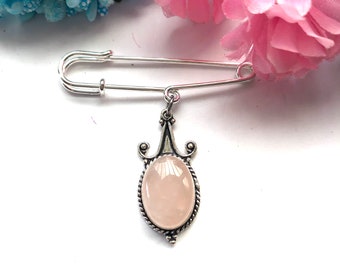 Rose Quartz kilt pin, rose quartz brooch, gift for her, handmade jewelry