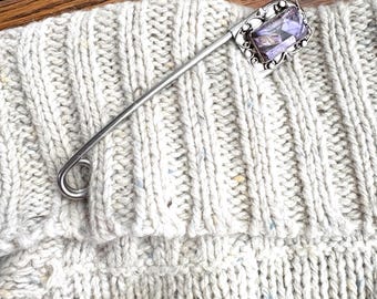 Jumbo Stainless Steel Safety Pin: Purple assembled Charoite  Kilt Pin