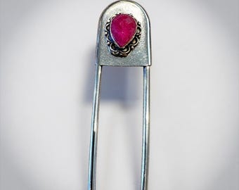 Jumbo Stainless Steel Kilt Pin: Scarf, Hat, Key Holder, (5 inch) Simulated Ruby