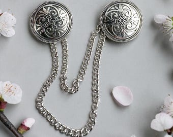 Silver Tone Round Sweater Clip: Cardigan Shawl Closure