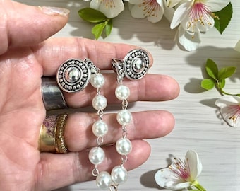 Silver Pearl Sweater Clip, Cardigan Clasp, Shawl Closure