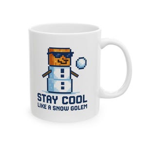 Stay Cool Like a Snow Golem Mug, Minecraft Inspired Kids Cup, Cute Pixel Character Gift, Blocky Birthday Present