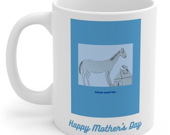 Mug Fête des Mères cheval et bébé Bleu