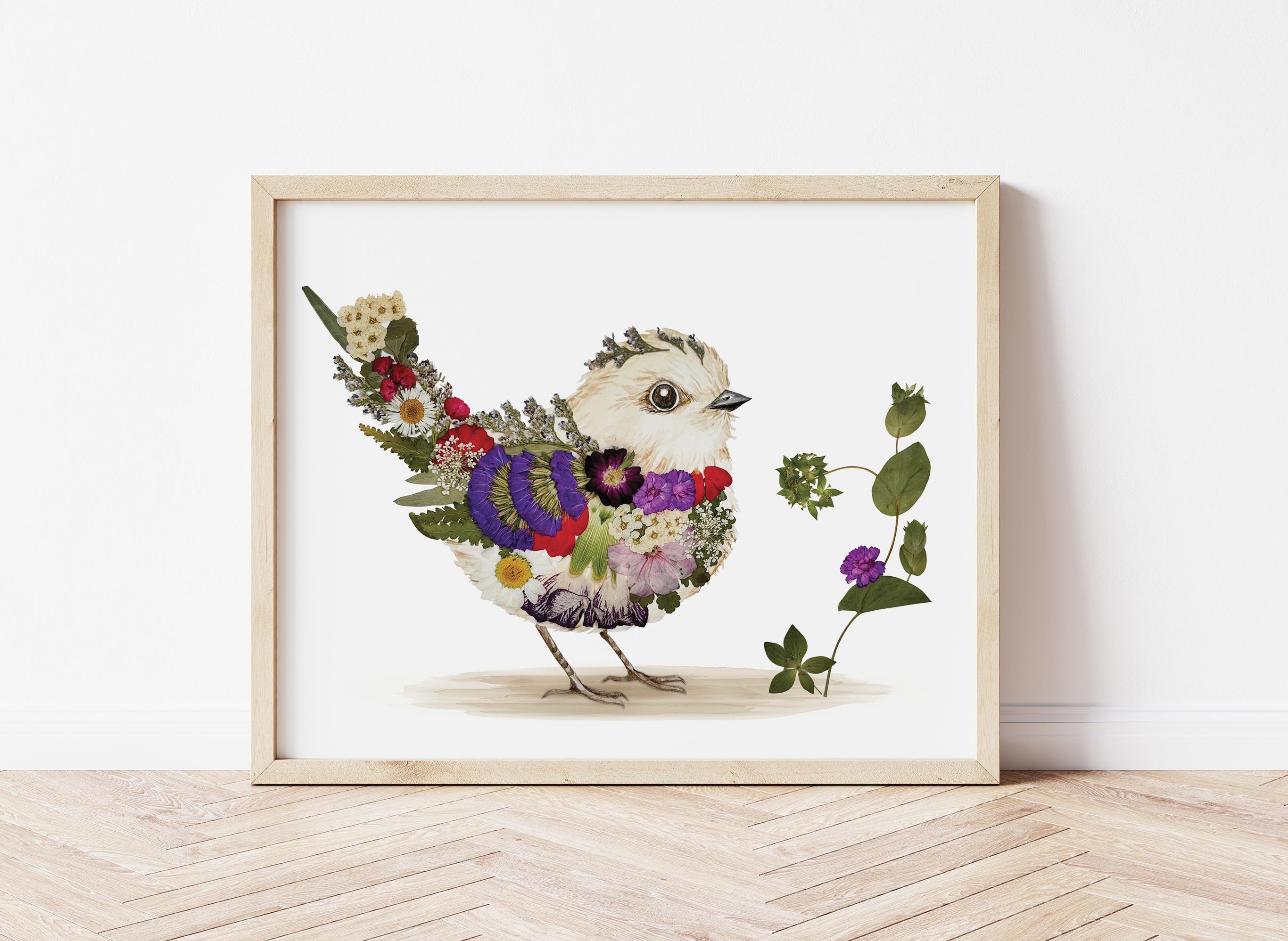 Pressed Flower Bird Art Print: Botanical Watercolor Illustration - Etsy