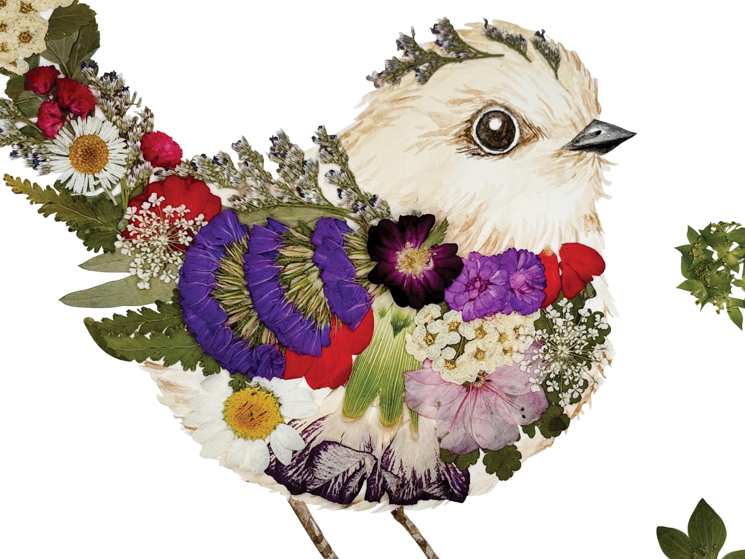 Pressed Flower Bird Art Print: Botanical Watercolor Illustration - Etsy