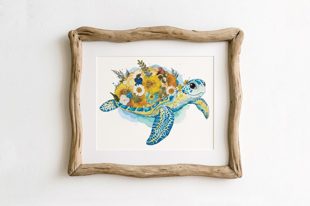Floral Sea Turtle Art Print: Whimsical Botanical Decor - Etsy