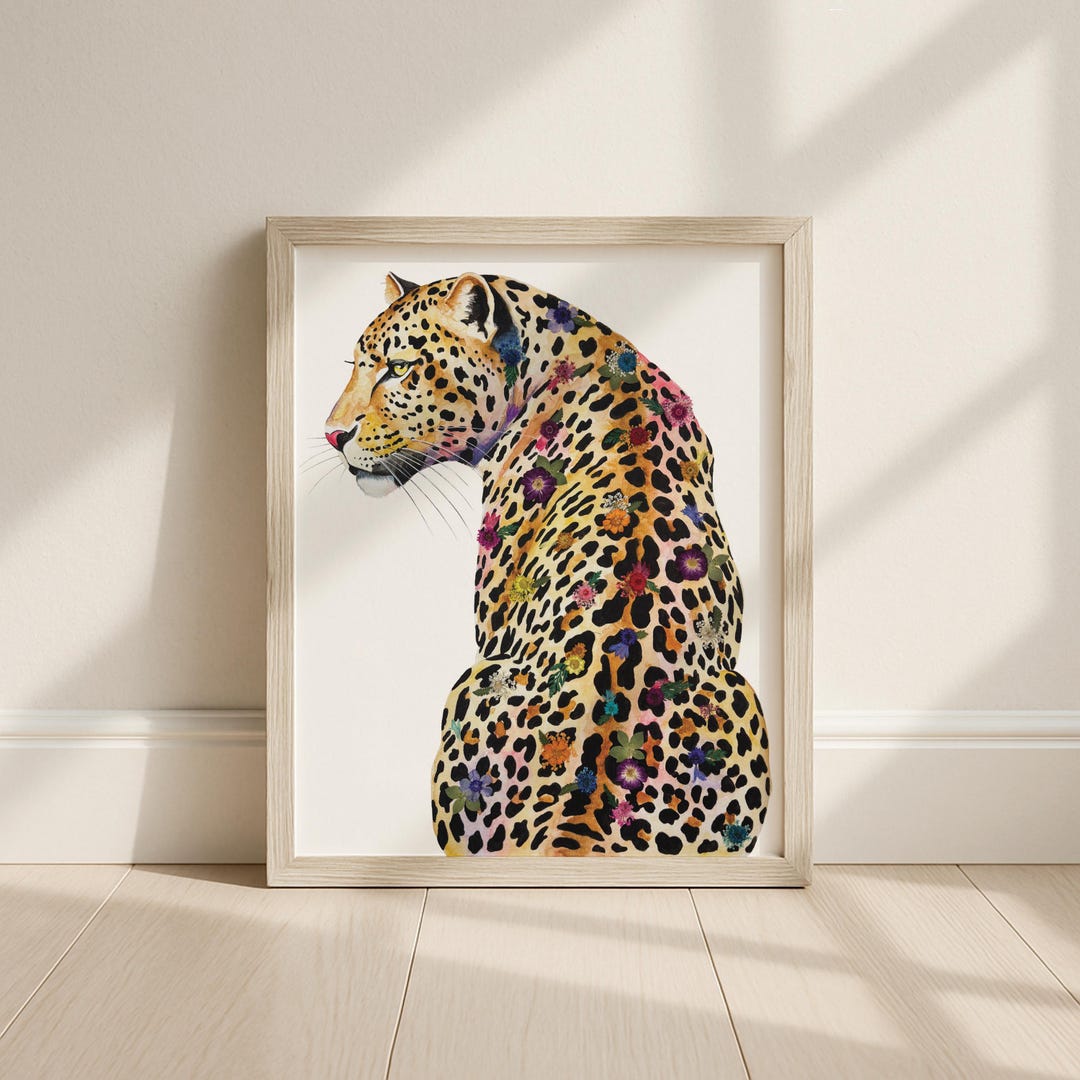 Handsome Leopard With Floral Spots Art Print - Botanical Wildlife Decor ...