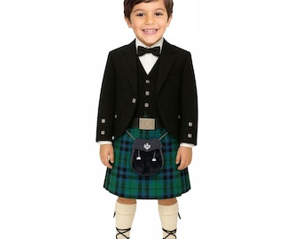 Conjunto de kilt escocés para niños, 6 piezas. Disponible en más de 60 tartanes y cuadros escoceses.