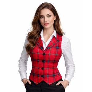 Handmade Women Scottish Formal Wedding Vest Made to Measure Bridal Vest Ladies Highland Dancing Collar Vests Tartan Plaid Dress Waistcoat