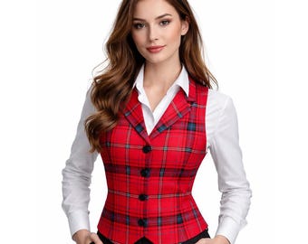Handmade Women Scottish Formal Wedding Vest Made to Measure Bridal Vest Ladies Highland Dancing Collar Vests Tartan Plaid Dress Waistcoat