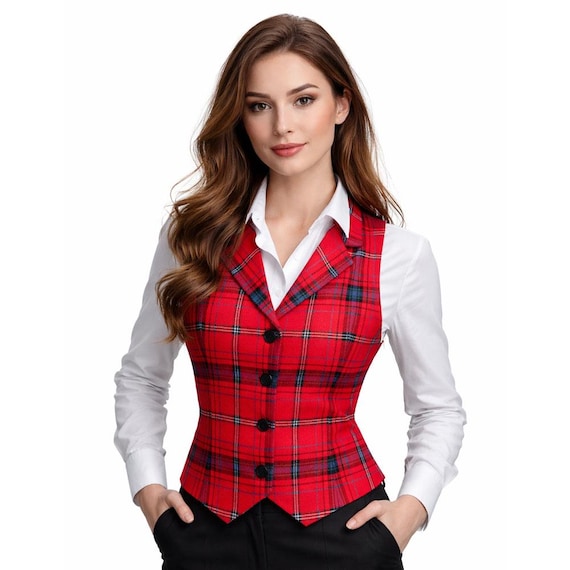 Handmade Women Scottish Formal Wedding Vest Made to Measure Bridal Vest Ladies Highland Dancing Collar Vests Tartan Plaid Dress Waistcoat