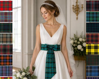 Fajín escocés personalizado para mujer, ideal para vestidos de damas de honor de las Tierras Altas. Disponible en más de 60 tartanes y cuadros.