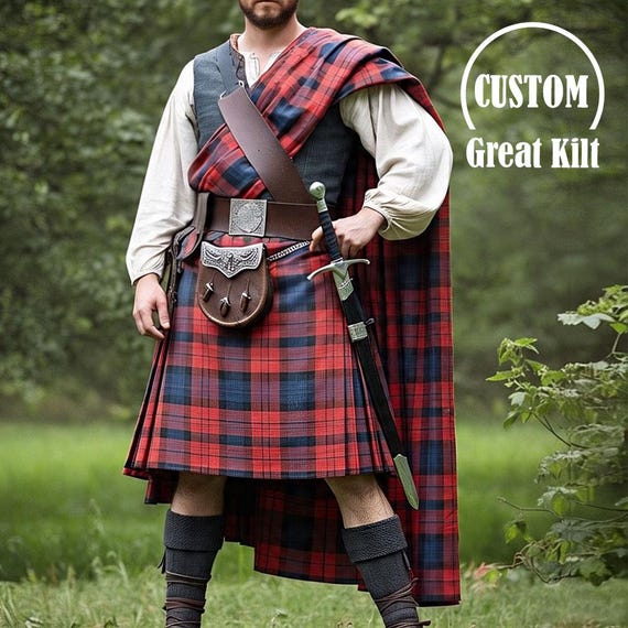Custom Tartan Belted Plaid Kilt Scottish 16th Century Highland Vintage Men Traditional Kilts Available in 60+ Tartans Plaids