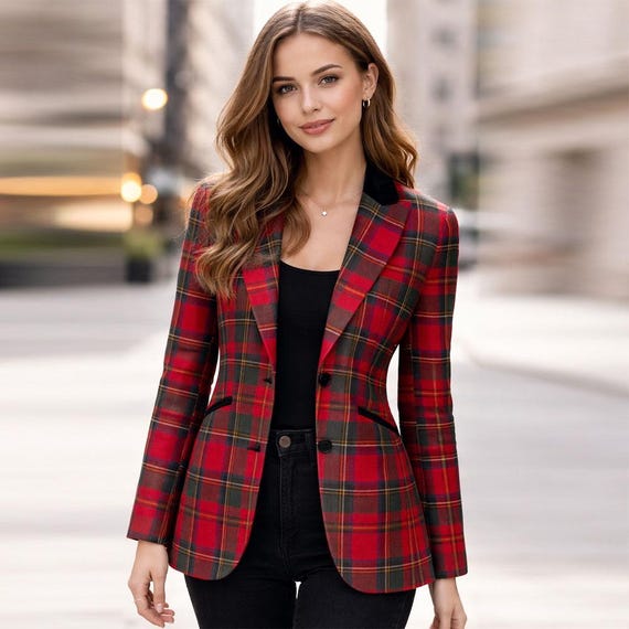Custom Plaid Blazer Women Long Coat is Available in 50+ Tartans Scottish Jacket Ladies Plaid Blazer Handmade Girls Blazer Plaid Jacket Coats