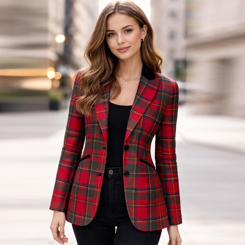 Custom Plaid Blazer Women Long Coat is Available in 50+ Tartans Scottish Jacket Ladies Plaid Blazer Handmade Girls Blazer Plaid Jacket Coats image 2