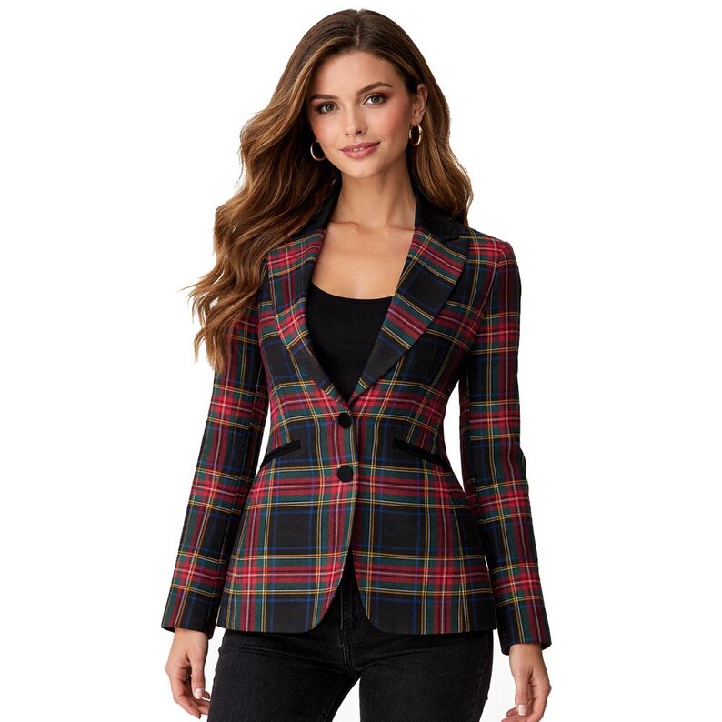 Custom Plaid Blazer Women Long Coat is Available in 50+ Tartans Scottish Jacket Ladies Plaid Blazer Handmade Girls Blazer Plaid Jacket Coats image 1