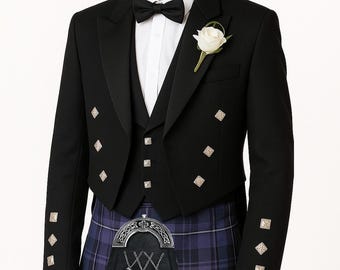 Prince Charlie Jacket with 3 Buttons Vest Men Scottish Wedding Wool Men Kilt Jacket Premium Quality Traditional Highland Formal Event Jacket