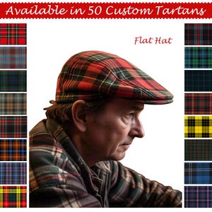 Cappelli scozzesi piatti in tartan scozzese personalizzati per uomo, berretto scozzese fatto a mano, cappello da sposa su misura, cappello da sposo vintage da donna, disponibile in oltre 50 tartan.