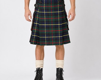 Op maat gemaakte, handgemaakte Schotse tartan utility kilt voor heren, vintage Highland clan tartans, leren riemen, verkrijgbaar in meer dan 60 ruitpatronen.
