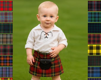Scottish Toddler Tartan Baby Outfit Custom Handmade Boys Plaid Tartan Kilt Sporran Jacobite Ghillie Shirt 3 PCS Set Available in 50+ Tartans