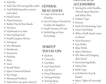 Wedding Day Emergency Checklist, Bridal Kit Essentials (PDF Digital Download)