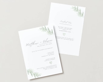 Eucalyptus Wedding Invitation Template - Greenery Design (Digital Download, 5x7 inch A7 Size)