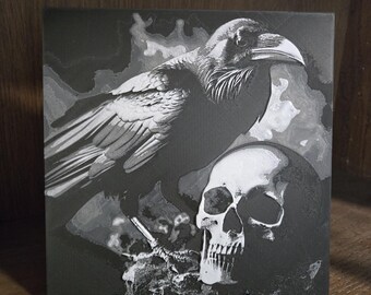 Raven and Skull 3D Print: Edgar Allan Poe Art - 8x8