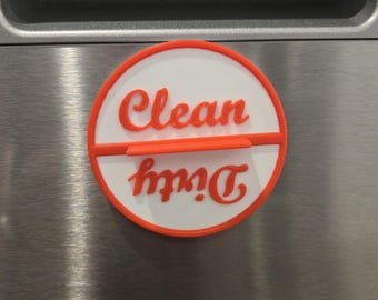 A magnetic dishwasher sign showing clean and dirty