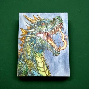 Fire Breathing Dragon Wall Art – Laser Engraved & Watercolor Painted | Fantasy Decor | DnD Gift | Wooden Dragon Portrait