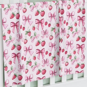 Coquette Summer Fabric, Pink Strawberries Bows Boho Pattern, Pink Bow, Cotton Fabric, Linen Fabric By The Yard, Pink Coquette Material
