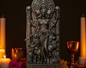 Statua di Ecate nera, figura della dea greca nera, dea greca Ecate, statuetta greca intagliata, mitologia greca, altare greco, dono pagano