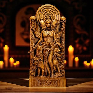 Hecate Statue, Greek Goddess Figure, Greek Statue, Wicca Goddess, Wooden Hecate, Wheel of Hecate, Pagan Altar, Greek Altar Statue