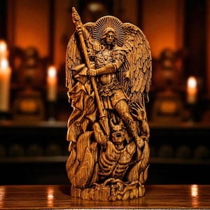 St. Michael Statue, Archangel Michael Carving, Catholic Saint Figurine, Guardian Angel Decor, Spiritual Protection Gift, St. Michael Icon