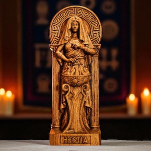 Hestia Statue, Greek Goddess Hestia, Greek Goddess Figure, Greek Statue, Greek Mythology, Greek Sculpture, Pagan Figure, Greek Gods