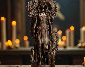 Statua di Tiamat nera, Dea drago Tiamat, Figura di dea sumera, Mitologia sumera, Statua pagana, Altare pagano