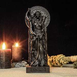 Black Artemis Statue, Artemis Greek Goddess, Greek Mythology, Greek Goddess Figurine, Greek Altar, Goddess of the Hunt, Carved Pagan Statue