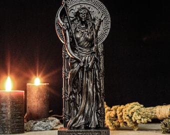 Black Artemis Statue, Artemis Greek Goddess, Greek Mythology, Greek Goddess Figurine, Greek Altar, Goddess of the Hunt, Carved Pagan Statue