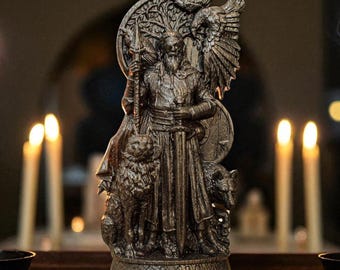 Statue d'Odin noir, figurine Allfather noire, Wotan, idole d'Odin sculptée, statue de la mythologie nordique, dieu nordique Odin, autel viking, autel païen