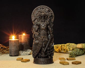 Black Tyr Statue, Black Wooden Tyr Figure, Carved Viking Statue, Norse Altar Figurine, Norse Mythology, Viking Gods, Pagan Altar, Asatru