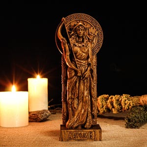Artemis Statue, Greek Goddess Figurine, Greek Statue, Pagan Goddess, Wooden Artemis, Greek Mythology, Pagan Altar Statue, Pagan Statue