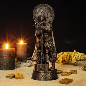 Black Thor Statue, Black Norse Statue, God of Thunder Figure, Norse God Thor, Carved Viking Statue, Pagan God Statue,Norse Altar,Pagan Altar
