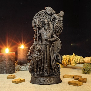 Black Odin statue, Black Allfather Figurine, Wotan, Carved Odin Idol, Norse Mythology Statue, Norse God Odin, Viking Altar, Pagan Altar